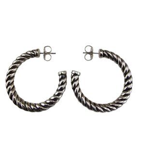 David Yurman Sterling Silver Classic Cable Hoop Earrings w/Pouch #23661